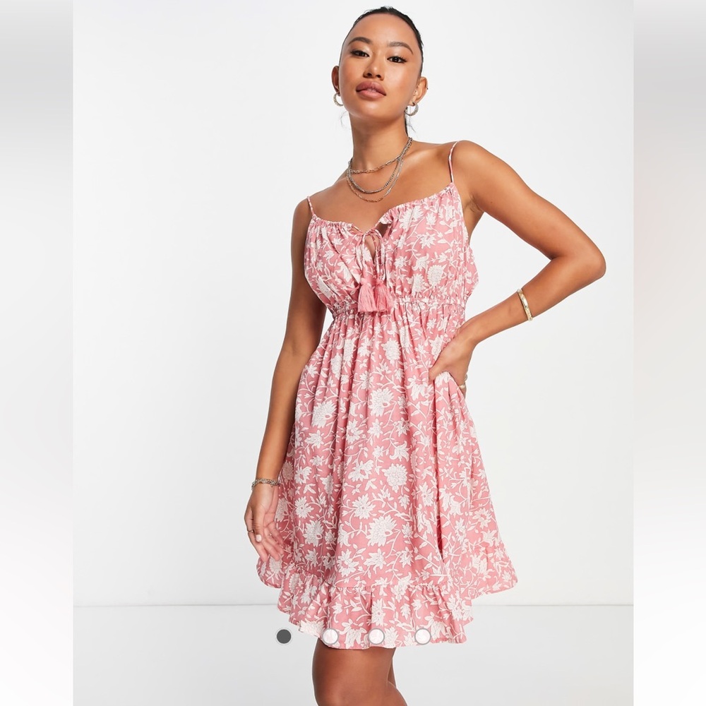 River Island Cotton Printed Mini Dress in Pink US Size 6
